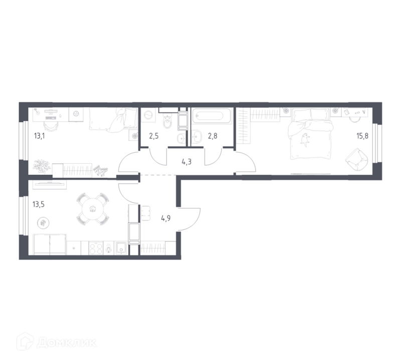 2-комнатная квартира 55.5 м² Мытищи Парк