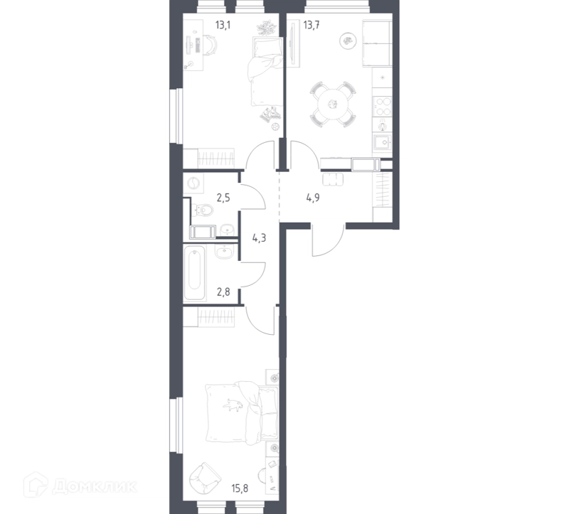 2-комнатная квартира 55.2 м² Мытищи Парк