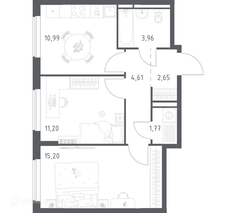 2-комнатная квартира 50.38 м² Мытищи Парк