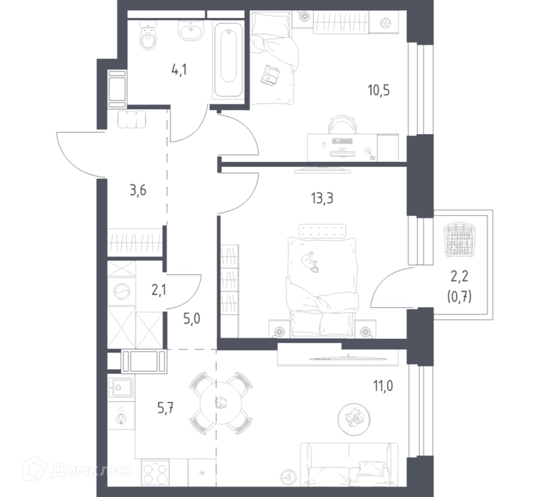 2-комнатная квартира 55.3 м² Мытищи Парк