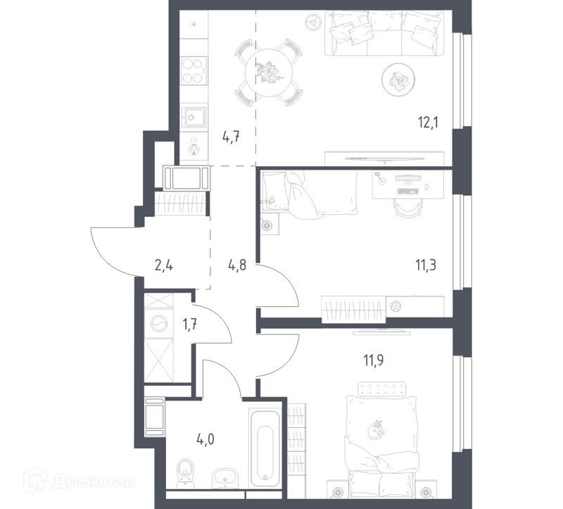 2-комнатная квартира 52 м² Мытищи Парк