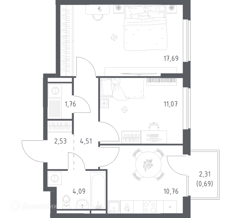 2-комнатная квартира 53.1 м² Мытищи Парк