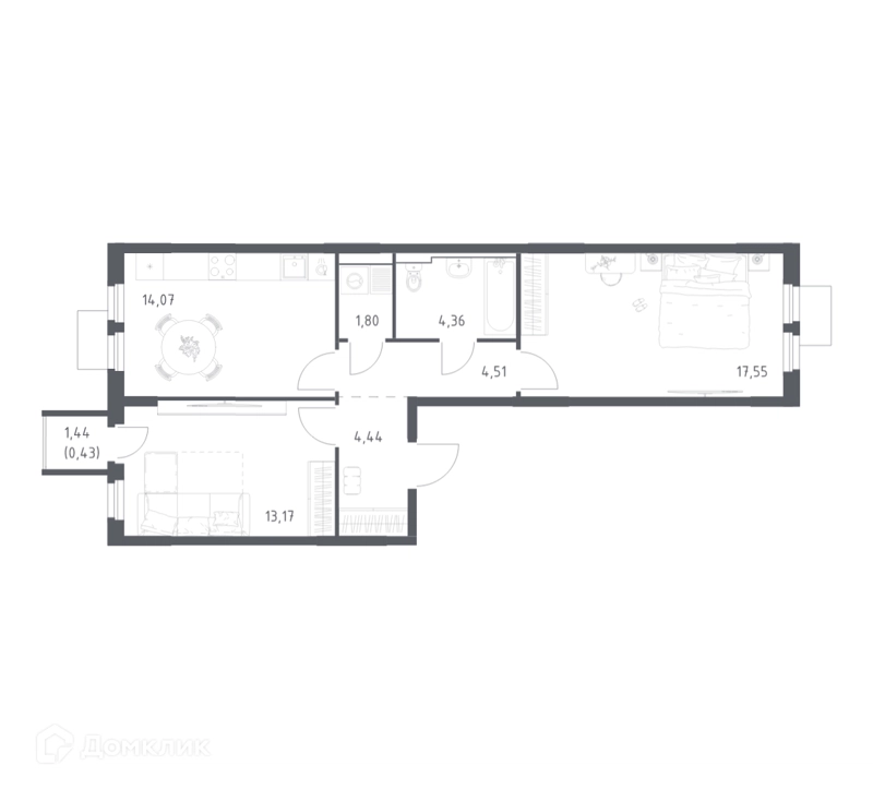 2-комнатная квартира 60.33 м² Мытищи Парк
