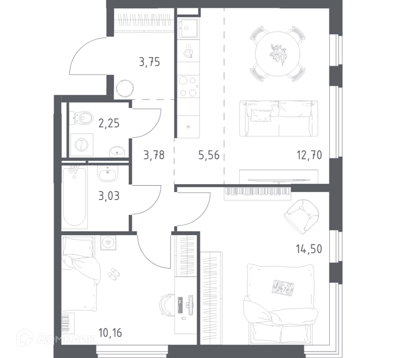 2-комнатная квартира 55.73 м² Мытищи Парк