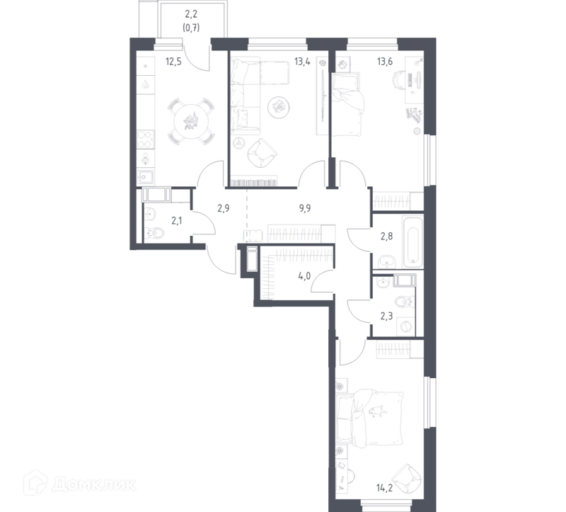3-комнатная квартира 77.8 м² Мытищи Парк