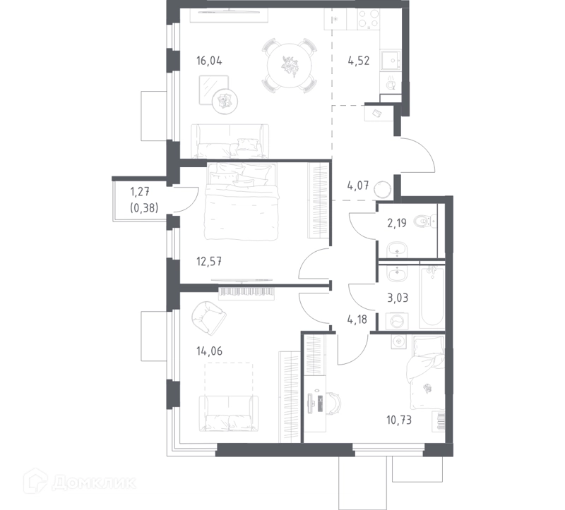3-комнатная квартира 71.77 м² Мытищи Парк