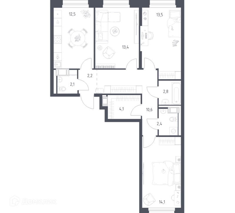 3-комнатная квартира 77.8 м² Мытищи Парк