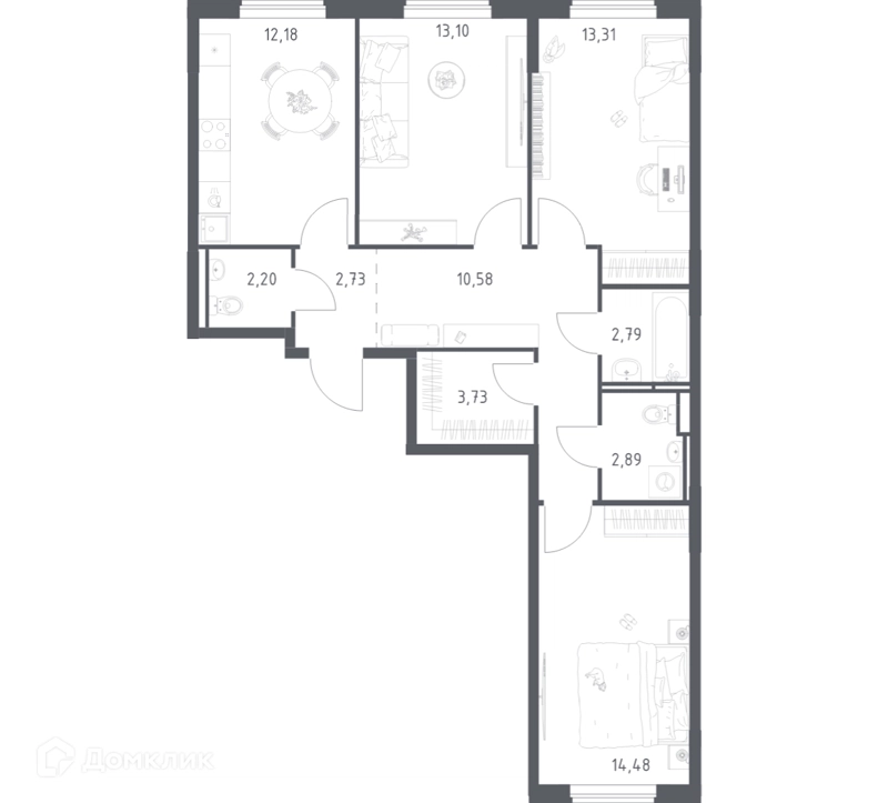 3-комнатная квартира 77.99 м² Мытищи Парк