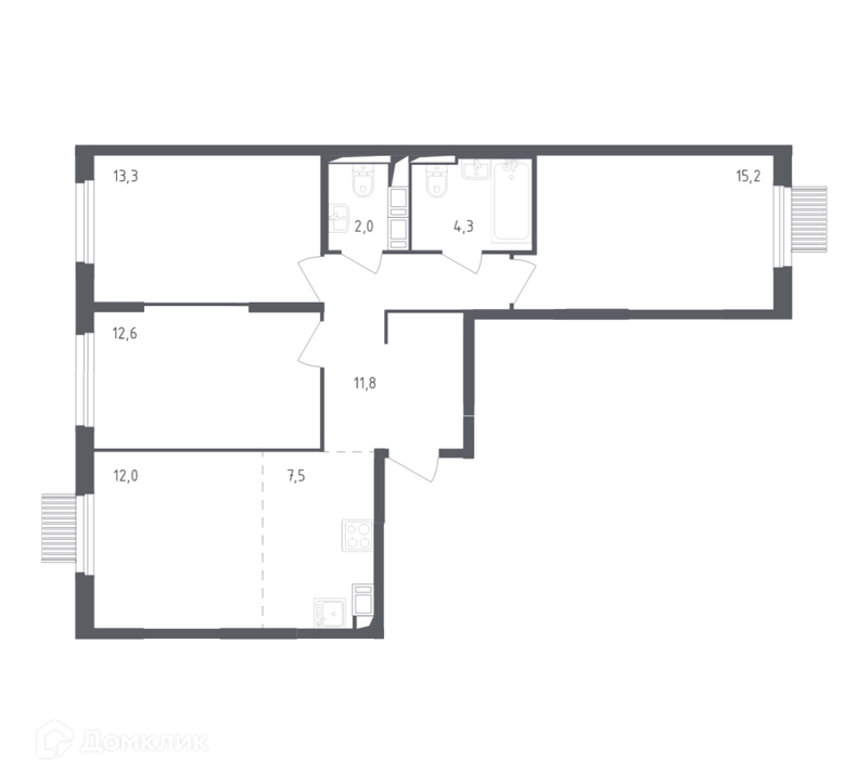 3-комнатная квартира 77.5 м² Мытищи Парк
