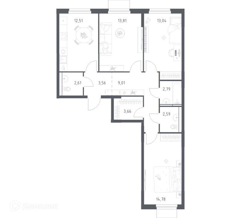 3-комнатная квартира 78.36 м² Мытищи Парк