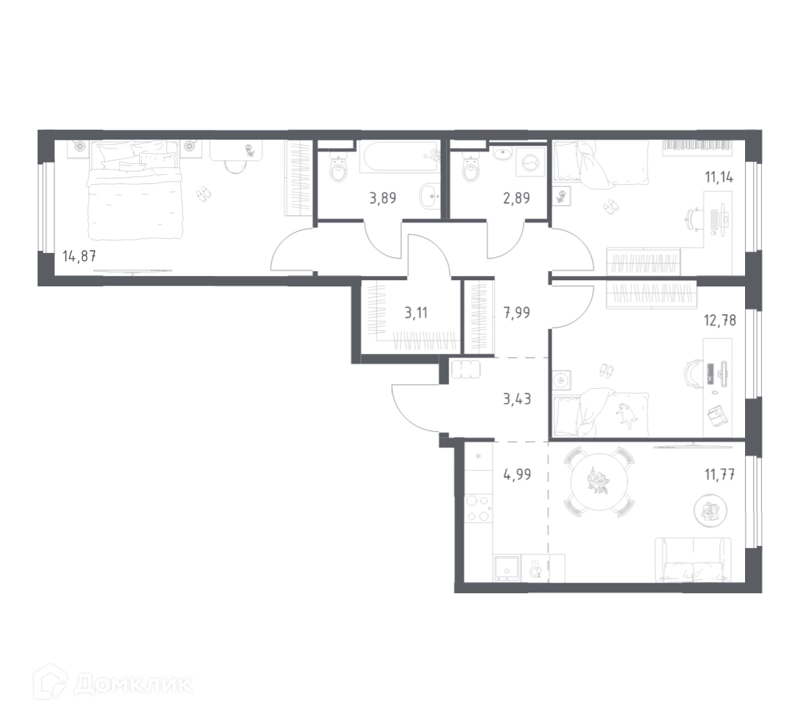 3-комнатная квартира 76.86 м² Мытищи Парк