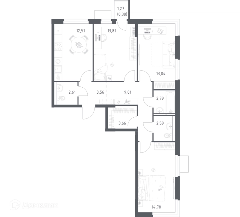 3-комнатная квартира 78.74 м² Мытищи Парк
