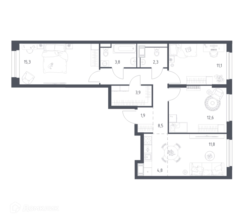 3-комнатная квартира 74.2 м² Мытищи Парк