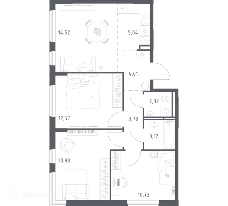 3-комнатная квартира 69.97 м² Мытищи Парк