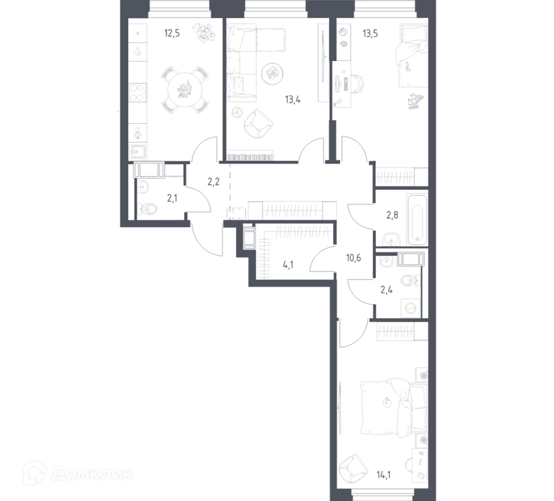 3-комнатная квартира 76.5 м² Мытищи Парк