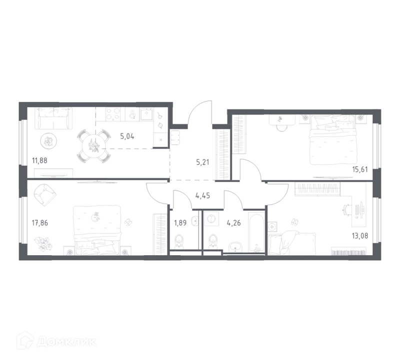 3-комнатная квартира 79.28 м² Мытищи Парк