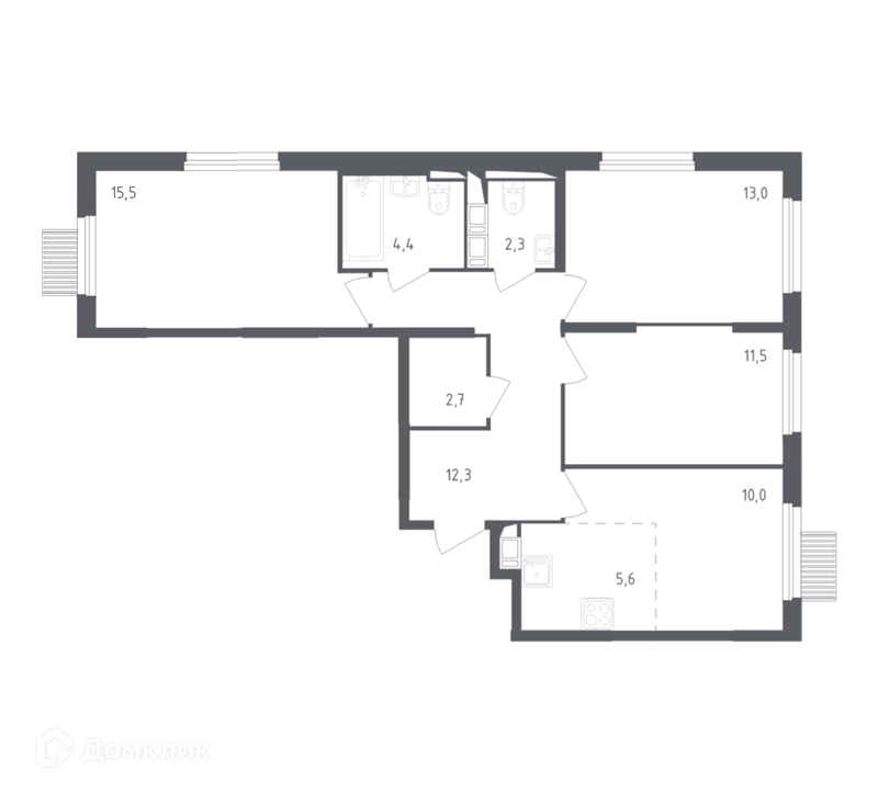 3-комнатная квартира 75.7 м² Мытищи Парк