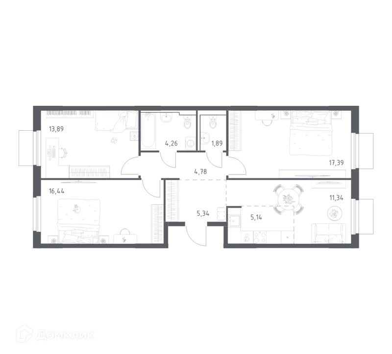 3-комнатная квартира 80.47 м² Мытищи Парк
