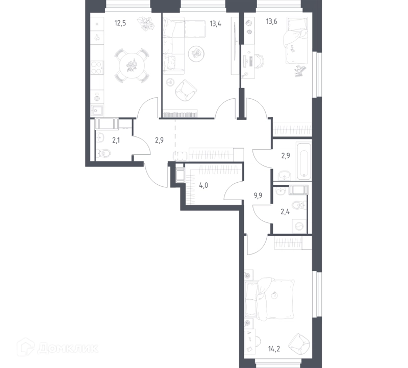 3-комнатная квартира 77 м² Мытищи Парк