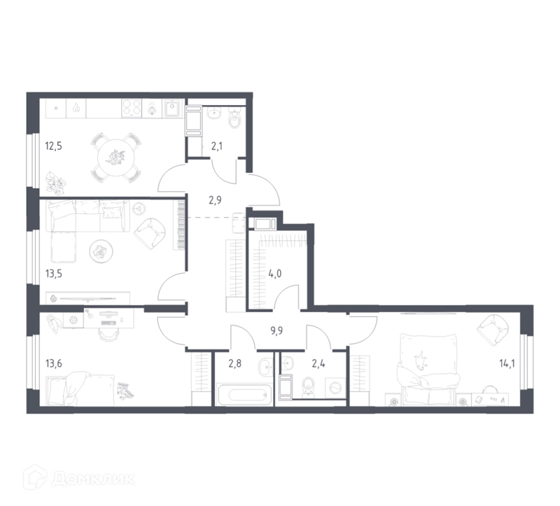 3-комнатная квартира 76.4 м² Мытищи Парк