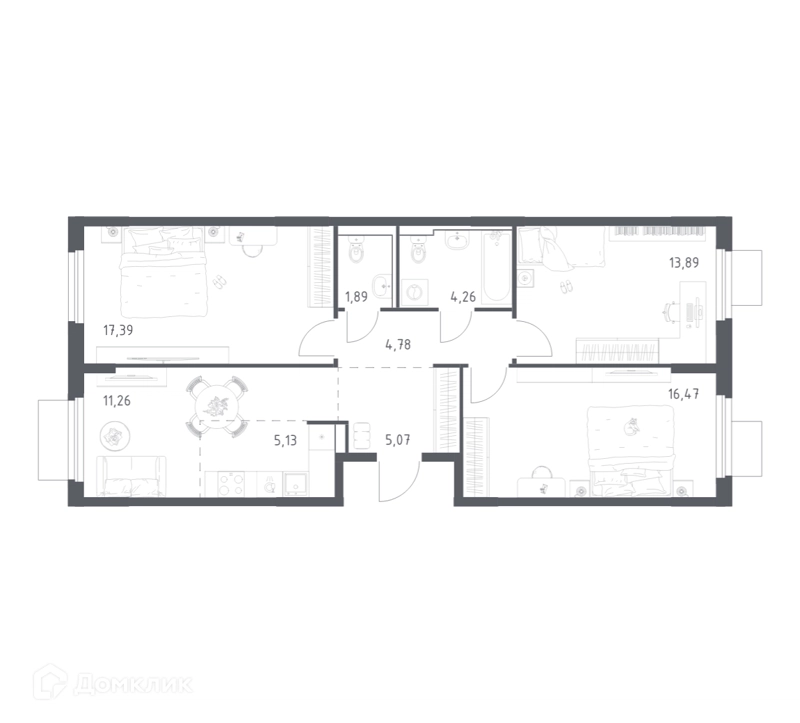3-комнатная квартира 80.14 м² Мытищи Парк