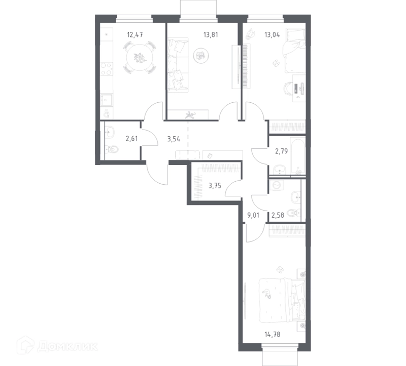 3-комнатная квартира 78.38 м² Мытищи Парк