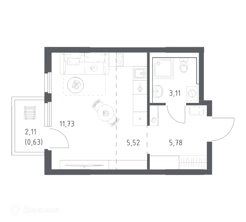 Студия 26.77 м² Пригород Лесное