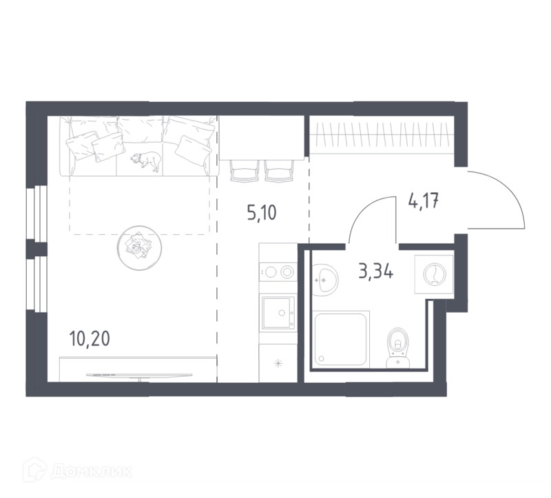 Студия 22.81 м² Пригород Лесное