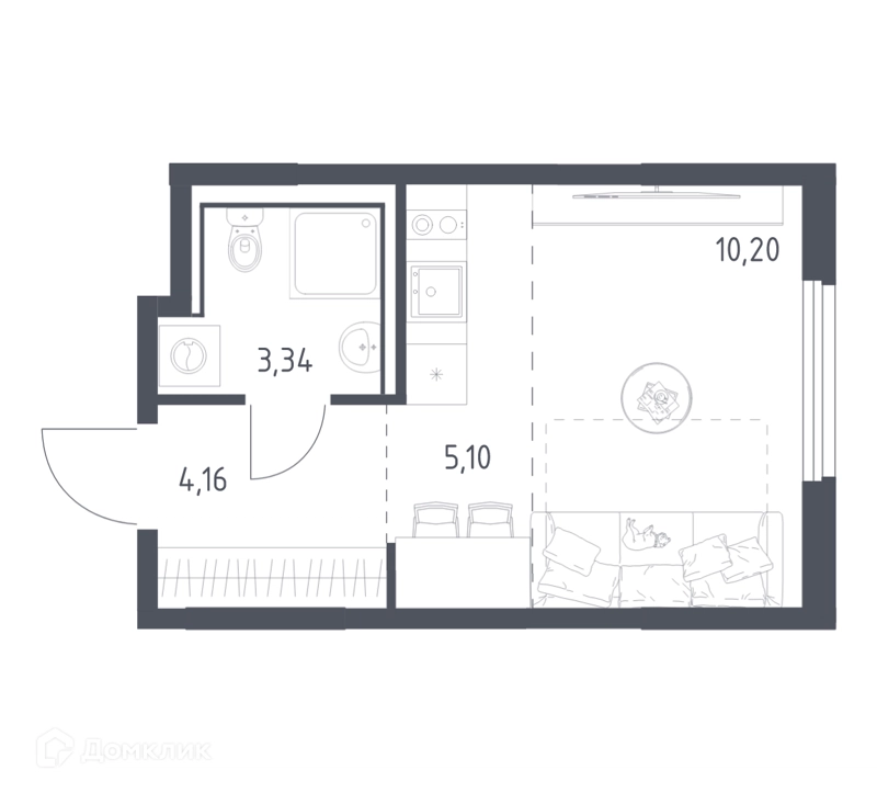 Студия 22.8 м² Пригород Лесное