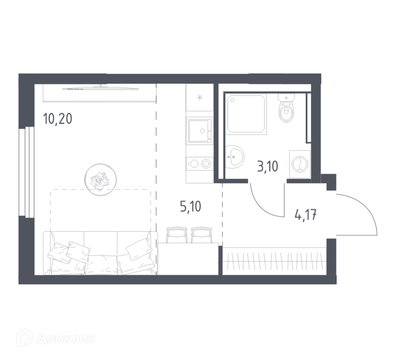 Студия 22.57 м² Пригород Лесное