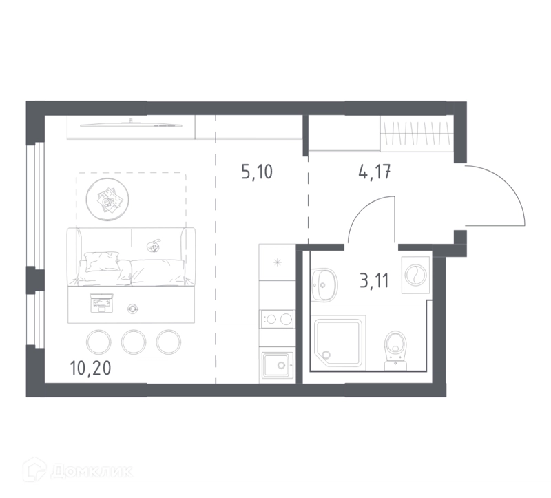 Студия 22.58 м² Пригород Лесное