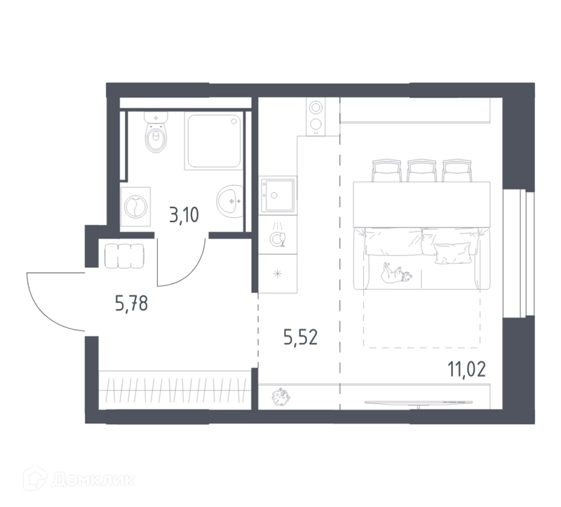 Студия 25.42 м² Пригород Лесное