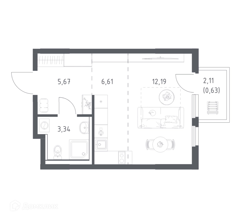 Студия 28.44 м² Пригород Лесное