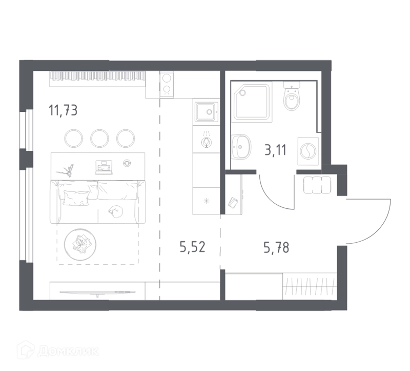 Студия 26.14 м² Пригород Лесное
