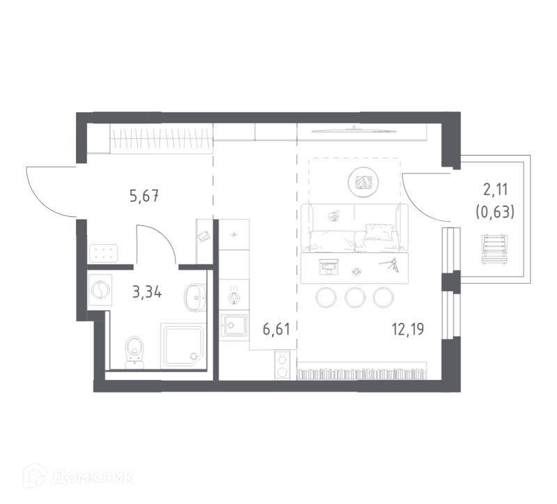 Студия 28.44 м² Пригород Лесное