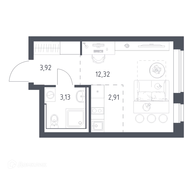 Студия 22.1 м² Пригород Лесное