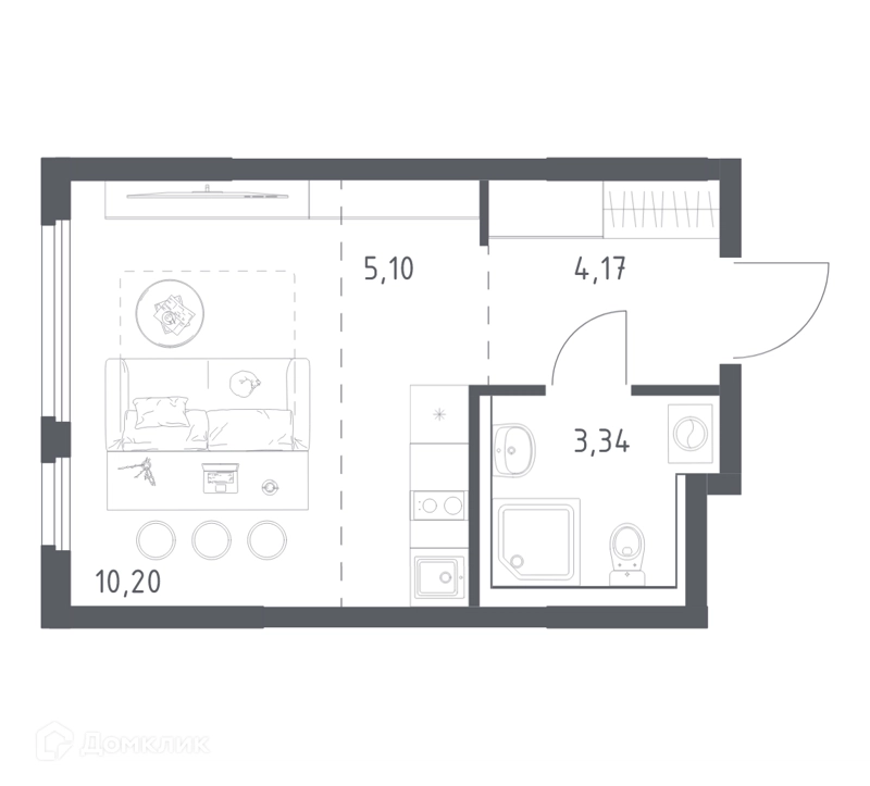 Студия 22.81 м² Пригород Лесное