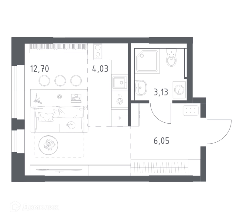 Студия 25.7 м² Пригород Лесное