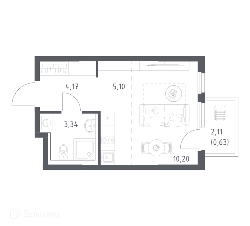 Студия 23.44 м² Пригород Лесное