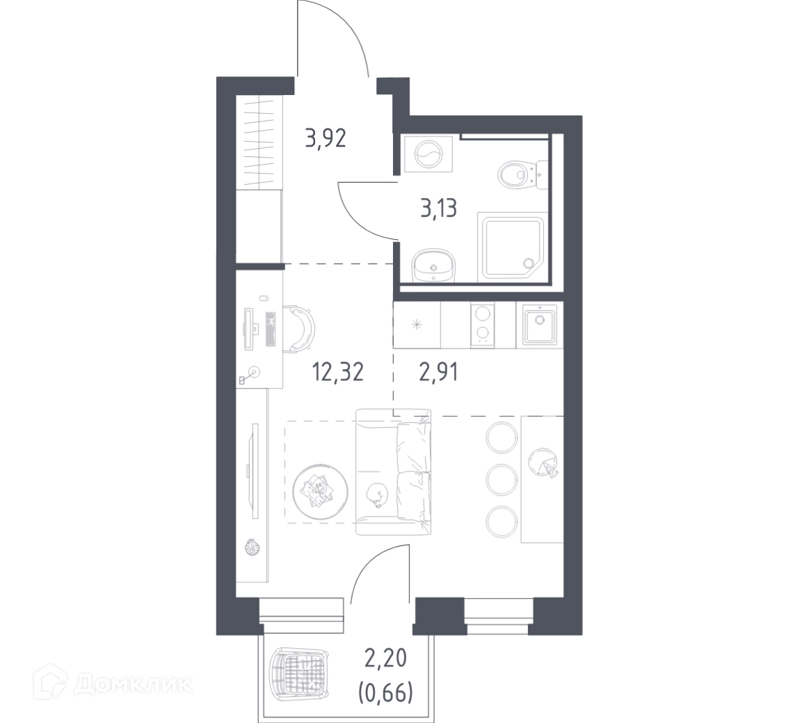 Студия 22.7 м² Пригород Лесное