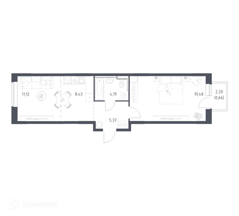 1-комнатная квартира 49.25 м² Пригород Лесное