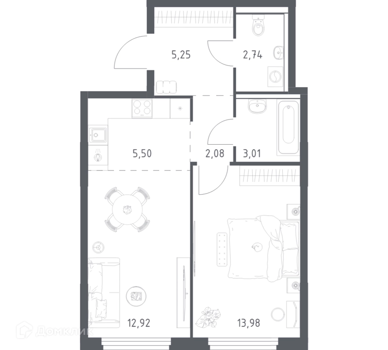 1-комнатная квартира 45.48 м² Пригород Лесное