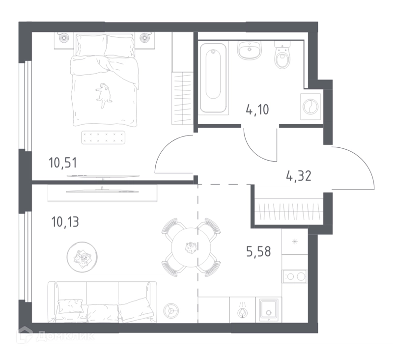 1-комнатная квартира 34.64 м² Пригород Лесное