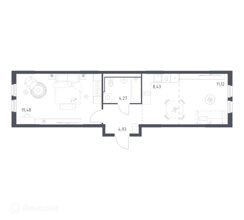 1-комнатная квартира 48.23 м² Пригород Лесное