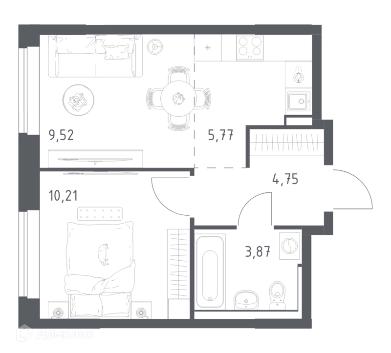 1-комнатная квартира 33.7 м² Пригород Лесное