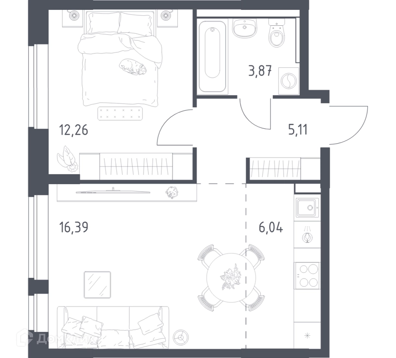 1-комнатная квартира 43.67 м² Пригород Лесное