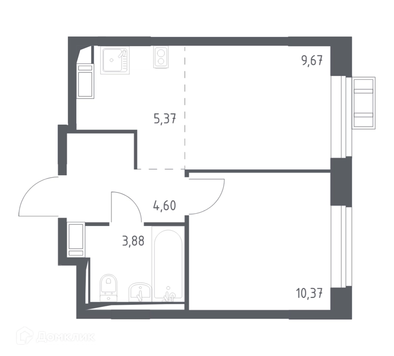 1-комнатная квартира 33.6 м² Пригород Лесное