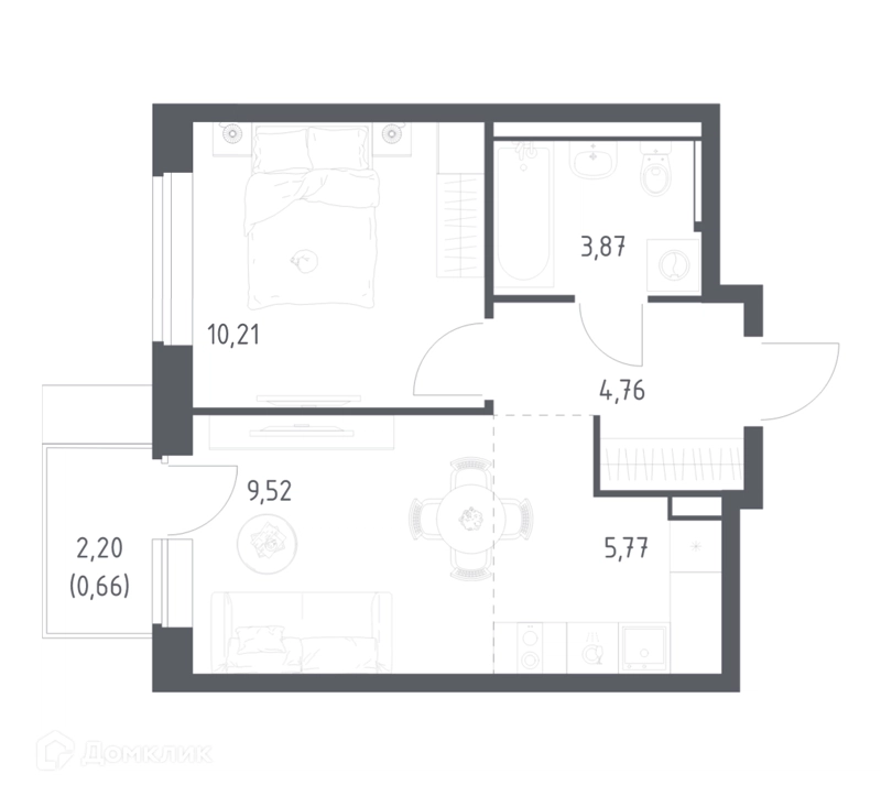 1-комнатная квартира 34.79 м² Пригород Лесное