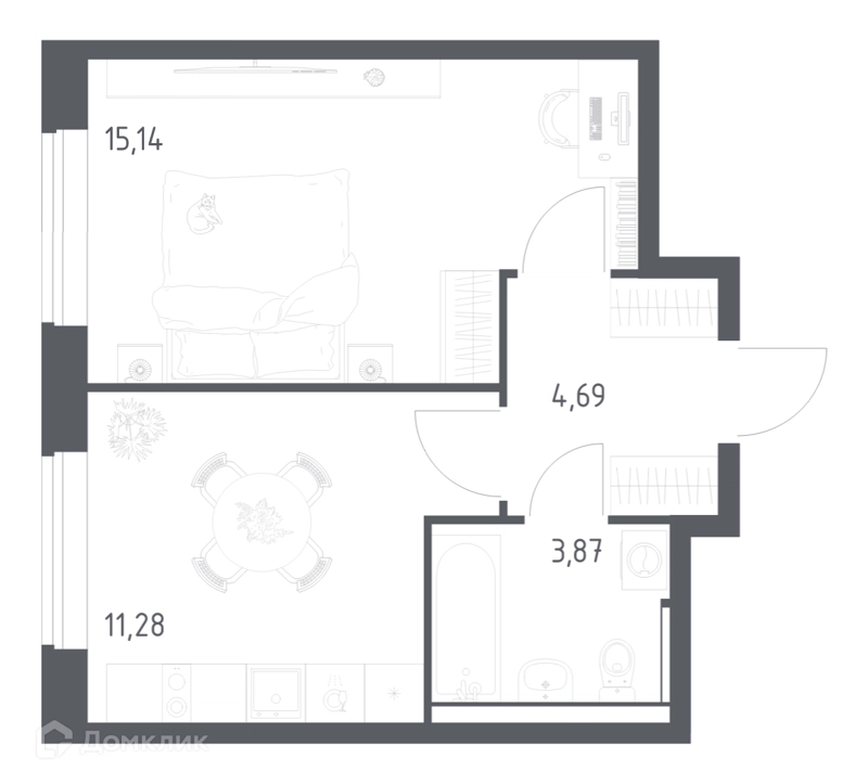 1-комнатная квартира 34.98 м² Пригород Лесное