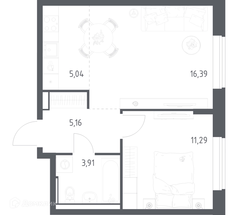 1-комнатная квартира 41.79 м² Пригород Лесное
